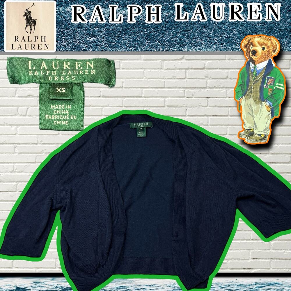 Lauren Ralph Lauren Navy Crop Cardigan Sweater XS Classic